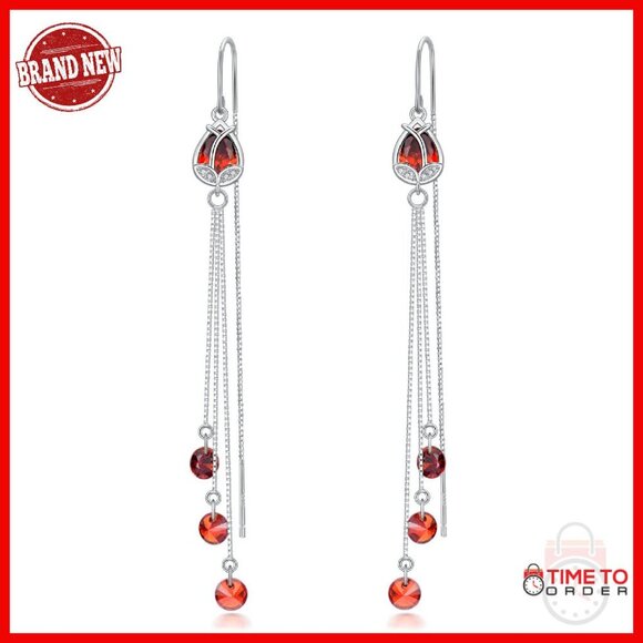 Sterling Silver Threader Drop Earrings with CZ Charms, 3.5\